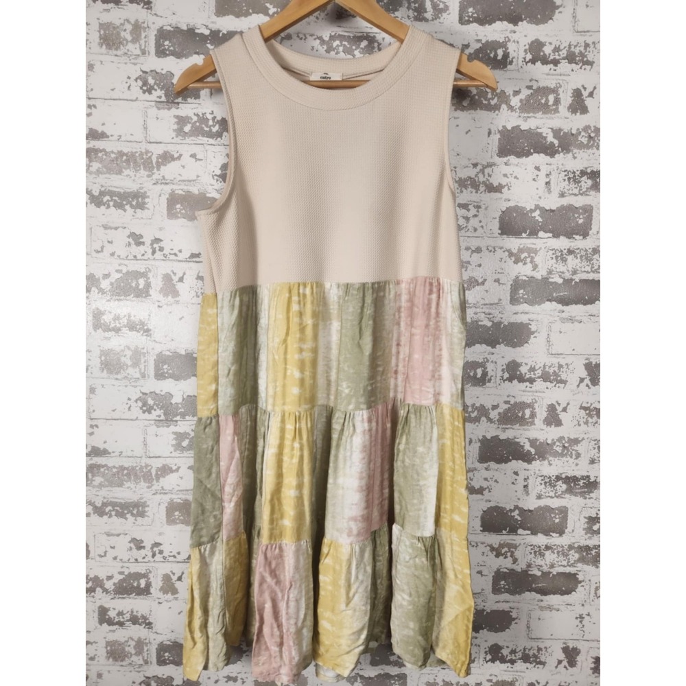 Entro Tiered Mini Dress Small Colorblock Sleeveless Pastels Boho‎ Patchwork